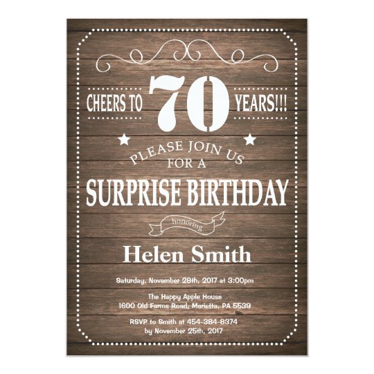 rustic surprise 70th birthday invitation zazzle com