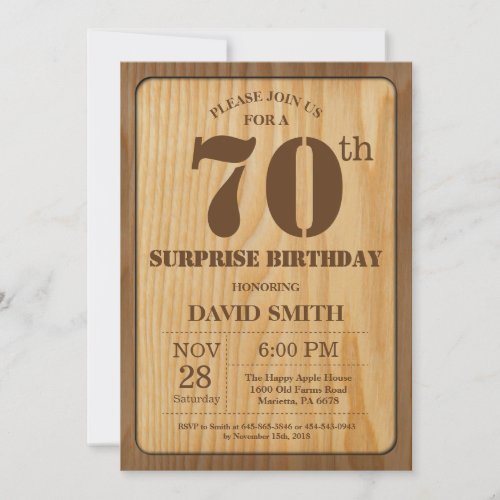 Rustic Surprise 70th Birthday Invitation Wood