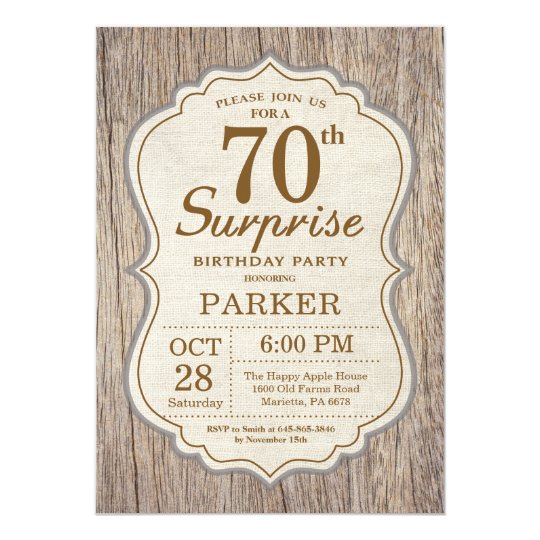 rustic surprise 70th birthday invitation wood zazzle com