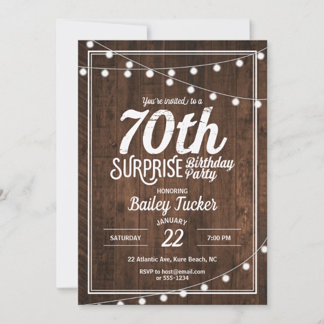 Rustic Surprise 70th Birthday Party Invitation (Front)
