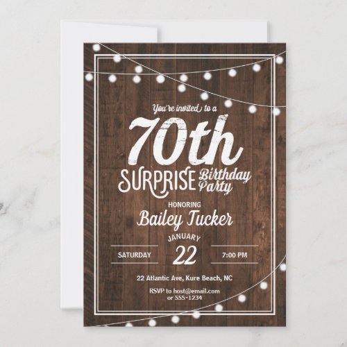 Rustic Surprise 70th Birthday Party Invitation