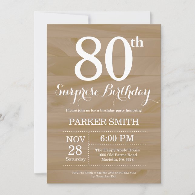 Rustic Surprise 80th Birthday Invitation (Front)