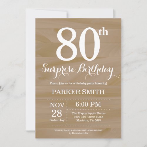 Rustic Surprise 80th Birthday Invitation