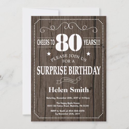 Rustic Surprise 80th Birthday Invitation