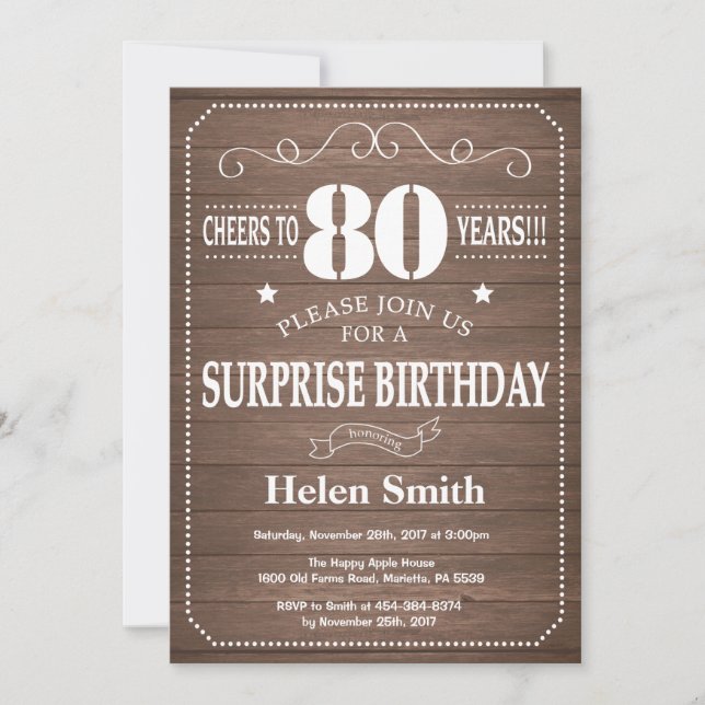 Rustic Surprise 80th Birthday Invitation (Front)