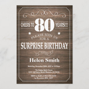 Rustic Surprise 80th Birthday Invitation