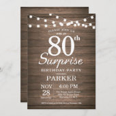 Rustic Surprise 80th Birthday Invitation Wood (Front/Back)