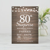 Rustic Surprise 80th Birthday Invitation Wood (Standing Front)