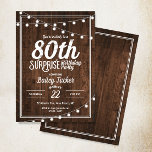 Rustic Surprise 80th Birthday Party Invitation<br><div class="desc">This rustic 80th surprise birthday invitation features string lights on a dark wood background. Click the customize button for more flexibility in modifying the text! Variations of this design, additional colors, as well as coordinating products are available in our shop, zazzle.com/doodlelulu*. Contact us if you need this design applied to...</div>