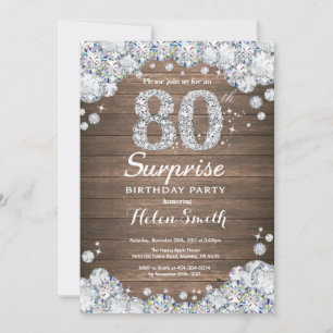 Rustic Surprise 80th Birthday Silver Diamond Invitation