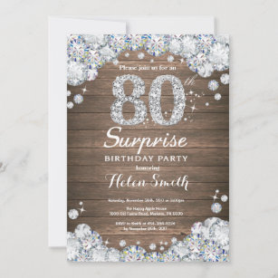 Rustic Surprise 80th Birthday Silver Diamond Invitation