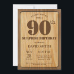 Rustic Surprise 90th Birthday Invitation Wood<br><div class="desc">Rustic Surprise 90th Birthday Invitation with Rustic Wood Background. Vintage Retro Country. Adult Birthday. Male Men or Women Birthday. Kids Boy or Girl Lady Teen Teenage Bday Invite. 13th 15th 16th 18th 20th 21st 30th 40th 50th 60th 70th 80th 90th 100th. Any Age. For further customization, please click the "Customize...</div>