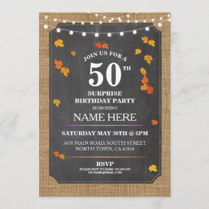 Rustic Surprise Birthday Fall Party 50th Invite