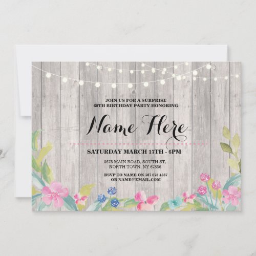 Rustic Surprise Birthday Party Floral Pink Invite