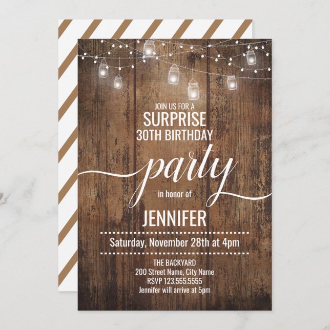 Rustic Surprise Birthday Party Invitation (Front/Back)