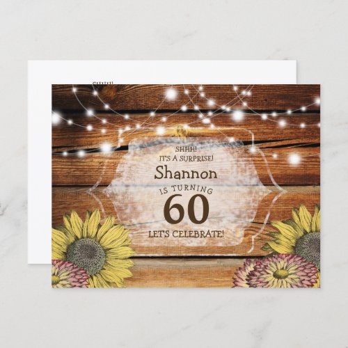Rustic Surprise Floral 60th Birthday Postcard