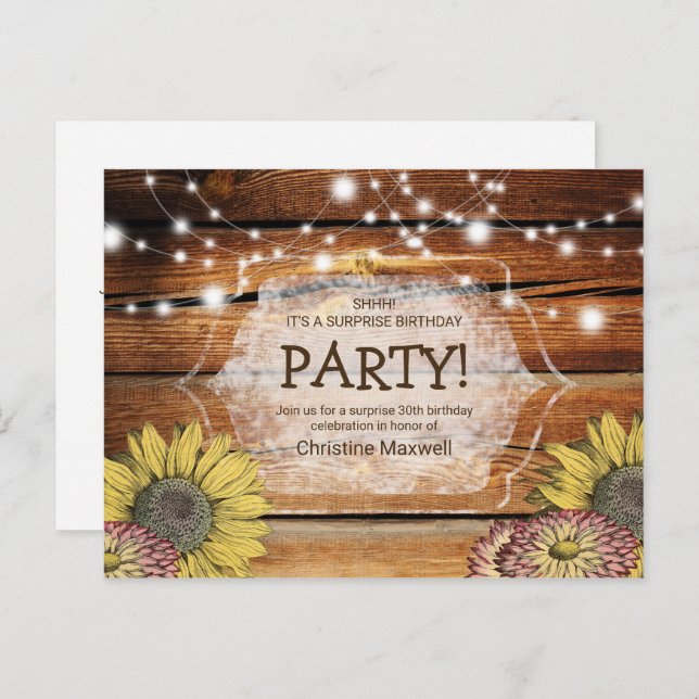 Rustic Surprise Sunflower 30th Birthday Postcard (Front/Back)