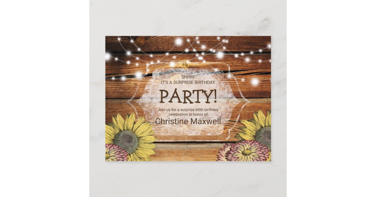 Rustic Surprise Sunflower 60th Birthday Invitation | Zazzle.com