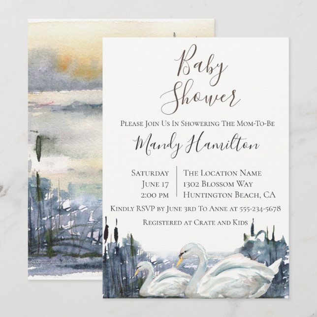 Rustic Swan Lake Baby Shower Invitation (Front/Back)