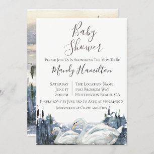 Rustic Swan Lake Baby Shower Invitation