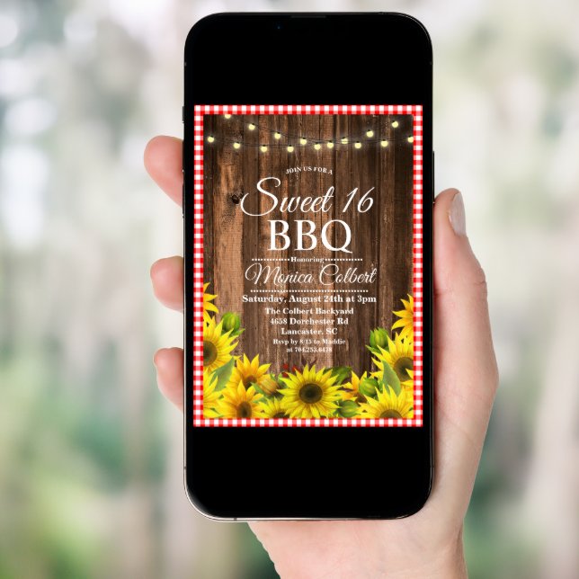 Rustic Sweet 16 BBQ Sunflower Invitation (Front Digital)