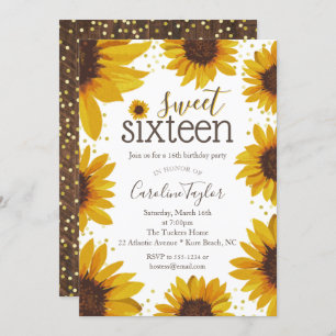 Rustic Sweet 16 Birthday Sunflowers Invitation