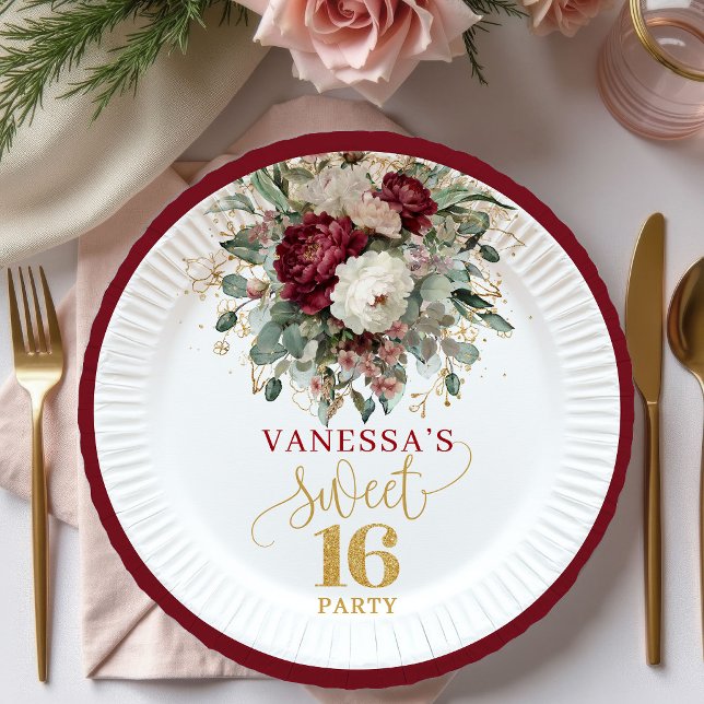 Rustic Sweet 16 Blush Burgundy Eucalyptus Plates (Rustic Sweet 16 Blush Burgundy Eucalyptus Plates)