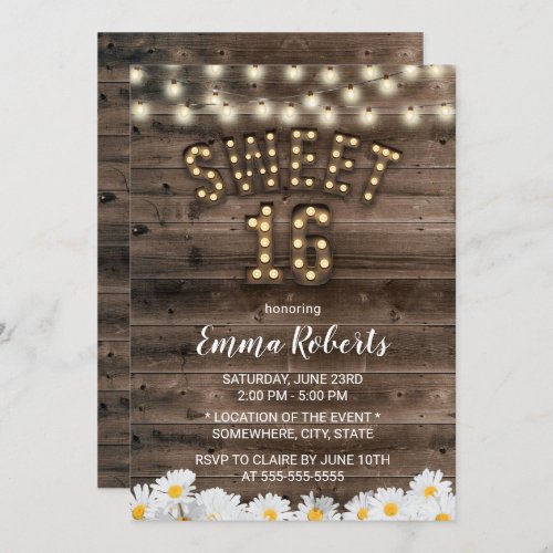 Rustic Sweet 16 Daisy Flowers Barn Wood Invitation