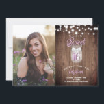 Rustic Sweet 16 Mason Jar Lights Purple Birthday Invitation<br><div class="desc">This design features a mason jar with a bow and string lights on a rustic wood background and space for one photo. Click the customize button for more flexibility in modifying the text or moving the graphics! Variations of this design as well as coordinating products are available in our shop,...</div>