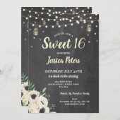 Rustic Sweet 16 Party Chalk Jars Cream Fireflies Invitation (Front/Back)