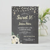 Rustic Sweet 16 Party Chalk Jars Cream Fireflies Invitation (Standing Front)