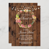 Rustic Sweet 16 Party Floral Wreath Flowers Invite (Front/Back)