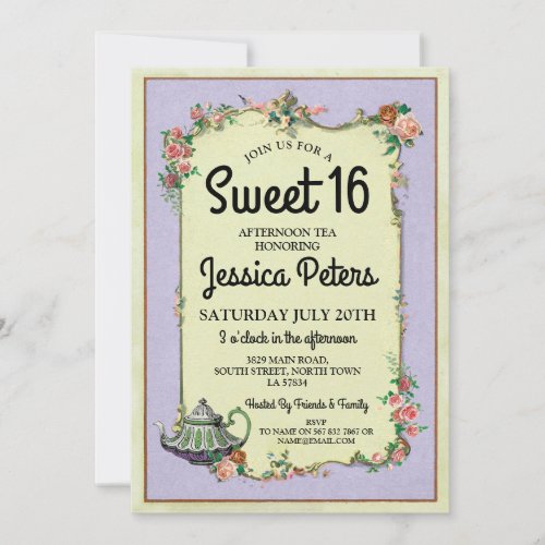 Rustic Sweet 16 Party Wonderland Teapot Tea Party Invitation