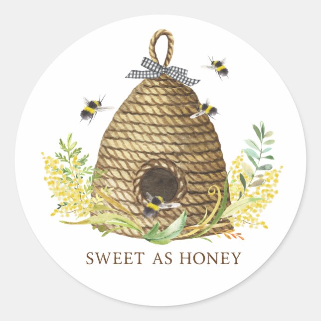 Rustic Sweet As Honey Bee Hive  Glass Classic Round Sticker (Front)
