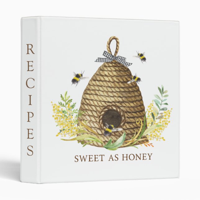 Rustic Sweet As Honey Bee Hive Recipe 3 Ring Binder (Front/Spine)