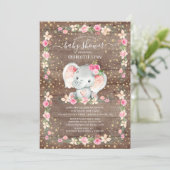 Rustic Sweet Baby Girl Elephant Baby Shower Invitation (Standing Front)