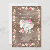 Rustic Sweet Baby Girl Elephant Baby Shower Invitation (Front)