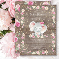 Rustic Sweet Baby Girl Elephant Baby Shower Invitation