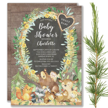 Rustic Sweet Baby Woodland Animals Baby Shower Invitation by invitationstop at Zazzle