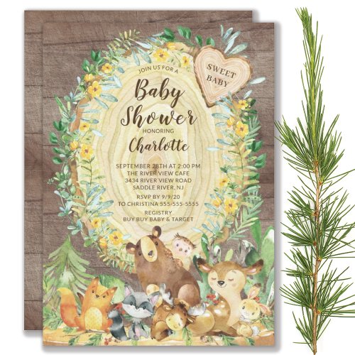 Rustic Sweet Baby Woodland Animals Baby Shower Invitation