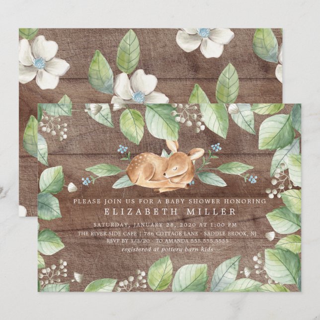 Rustic Sweet Deer Neutral Baby Shower Invitation (Front/Back)