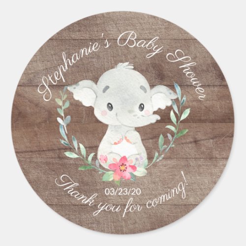 Rustic Sweet Elephant Girls Baby Shower Favor Classic Round Sticker
