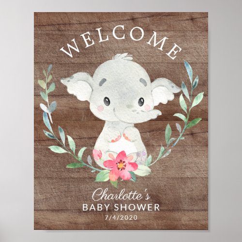 Rustic Sweet Elephant Welcome Baby Shower Poster
