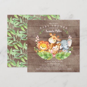 Rustic Sweet Jungle Safari Animals Baby Shower Invitation