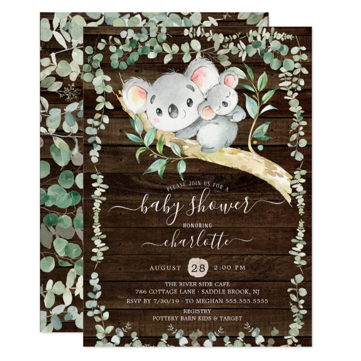 Rustic Sweet Koala Bear Baby Shower Invitation Zazzle Com