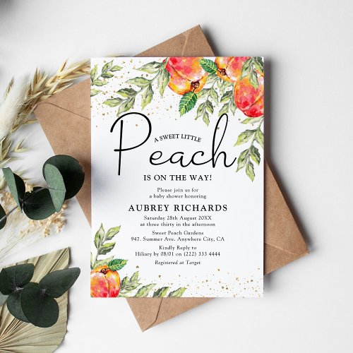 Rustic Sweet Little Peach Baby Shower Invitation