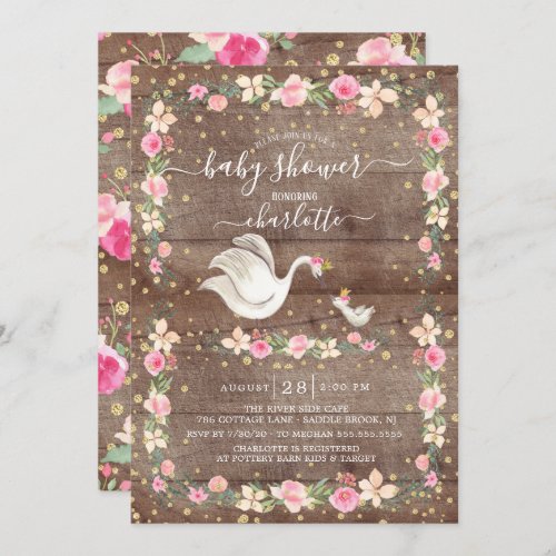 Rustic Sweet Mom  Baby Swan Baby Shower Invitation