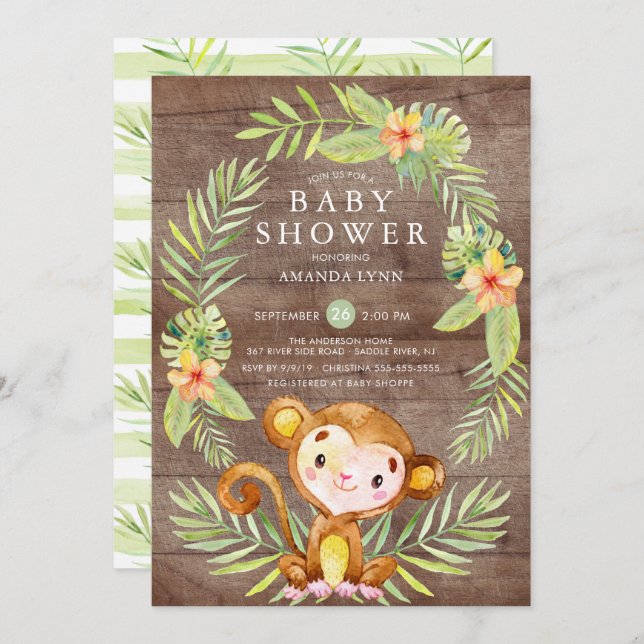 Rustic Sweet Monkey Boy Baby Shower Invitation (Front/Back)