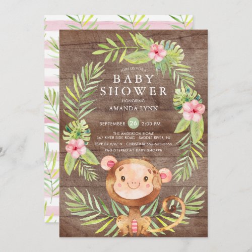 Rustic Sweet Monkey Girl Baby Shower Invitation