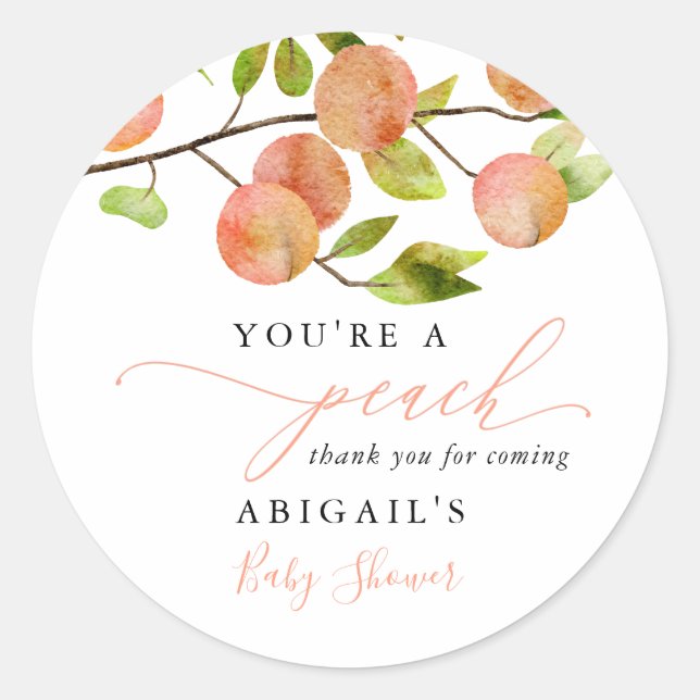 Rustic Sweet Peach Baby Shower Favor Classic Round Sticker (Front)